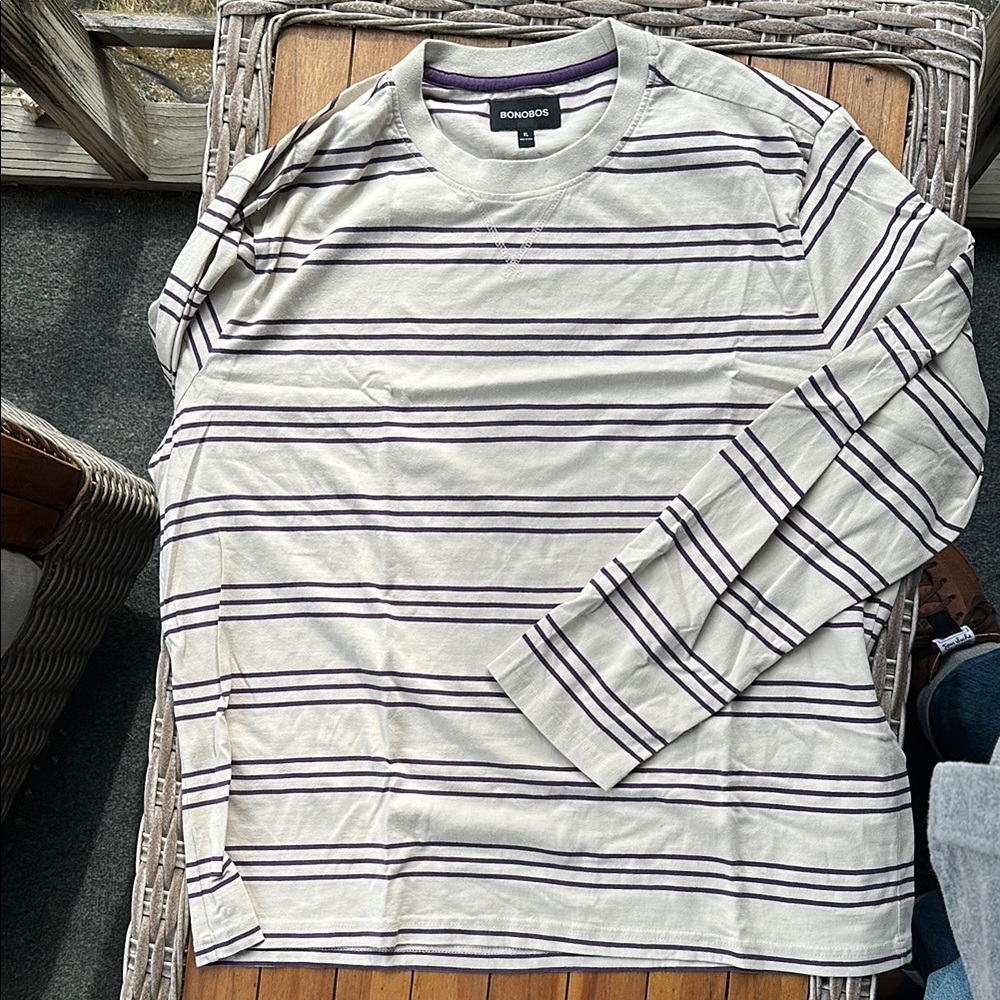 Bonobos Men's Striped Cream and Black Shirt